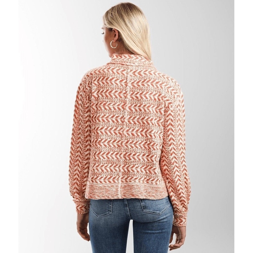 BKE Womens Shirt Size S Chevron Mock Neck Cropped Knit Long Sleeve Top Orange